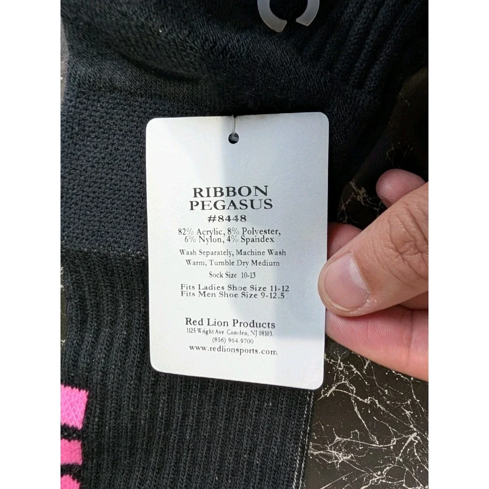 Red Lion Products Black Pink Breast Cancer Socks NWT Size L Unisex Made In‎ USA